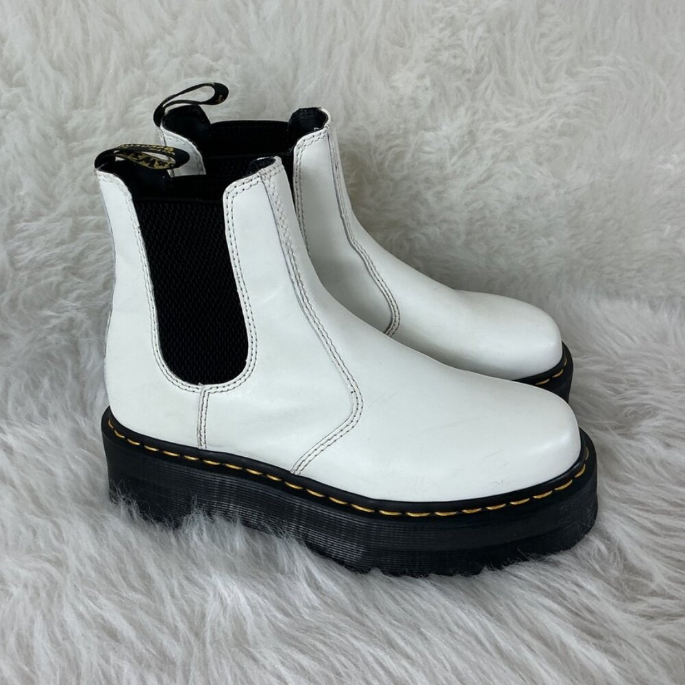 Dr. Martens White Leather Quad Chelsea Platform Boot US 7 UK 5